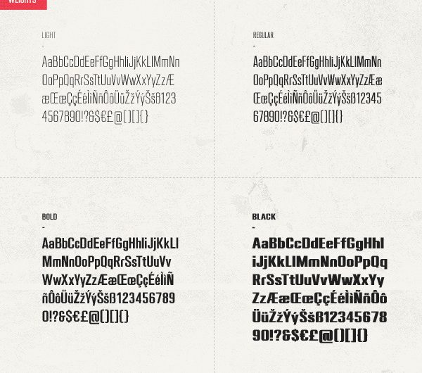 四种不同风格的英文字体